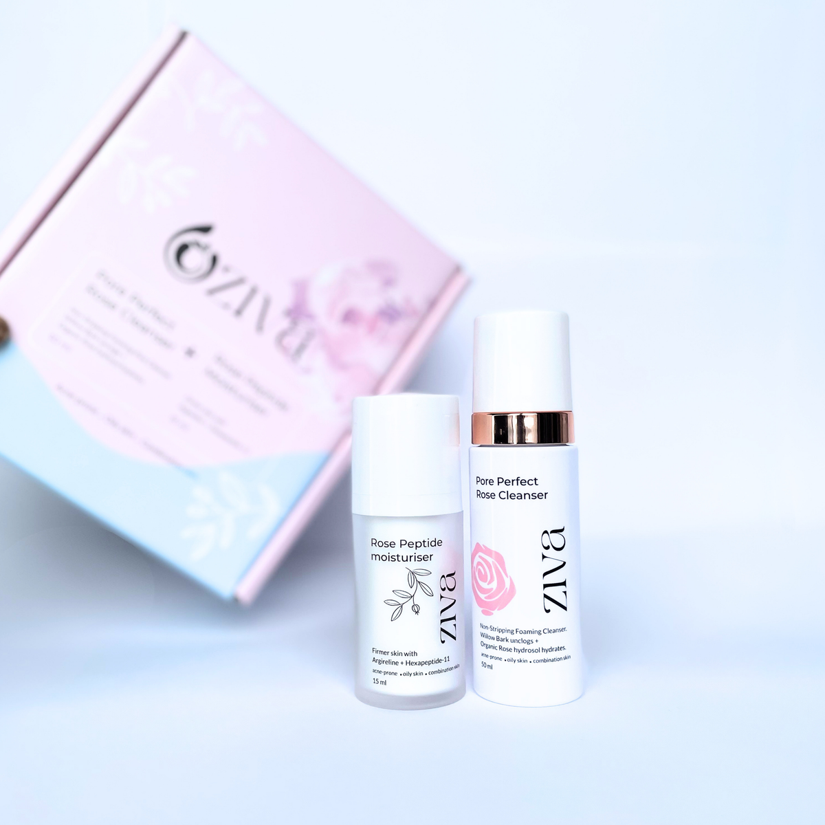 Ziva Beauty Travel Pack skincare set — natural travel-size cleanser and moisturiser for acne-prone melanin-rich skin