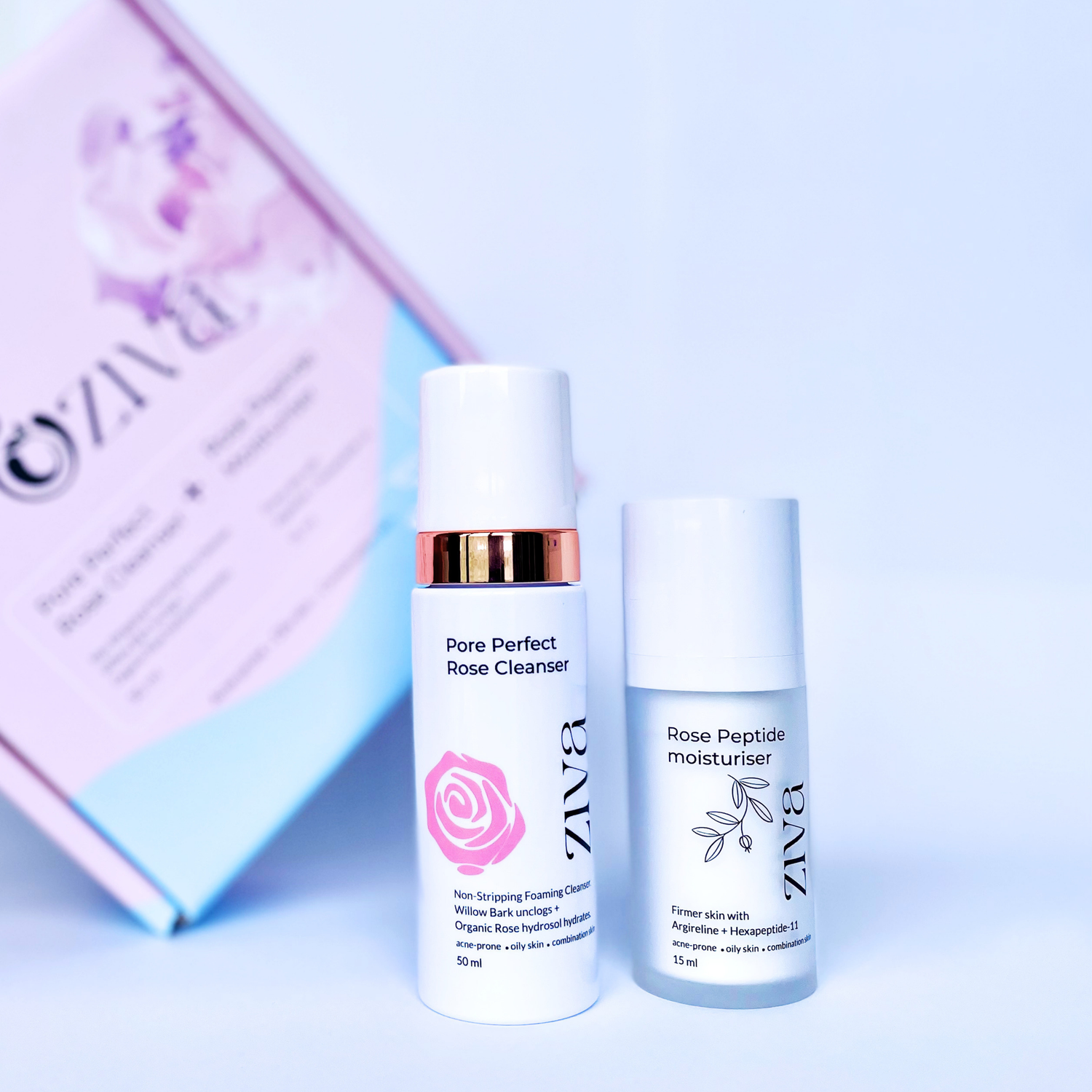 Ziva Beauty Travel Pack in travel bag — natural and organic certified skincare for melanin-rich skin on trips
