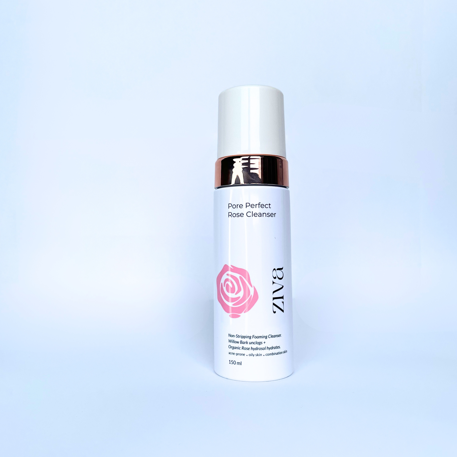 Natural ingredients in Ziva Beauty PorePerfect Rose Cleanser — willow bark BHA rose hydrosol mint for acne-prone skin