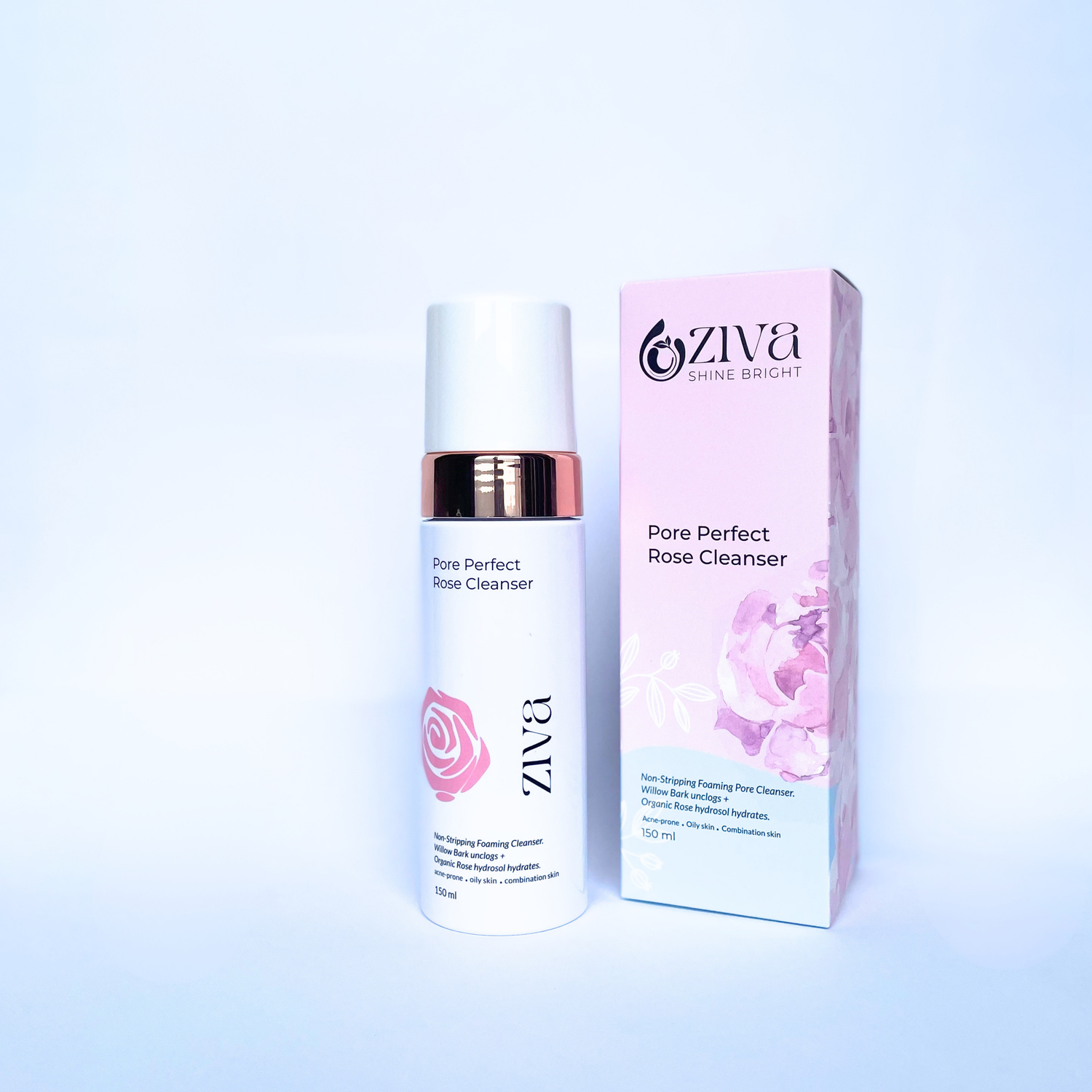 Ziva Beauty PorePerfect Rose Cleanser full bottle — gentle natural pore-clearing cleanser for melanin-rich skin