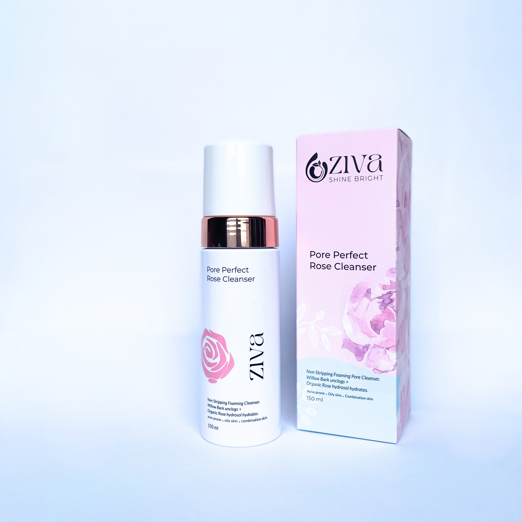 Ziva Beauty PorePerfect Rose Cleanser full bottle — gentle natural pore-clearing cleanser for melanin-rich skin